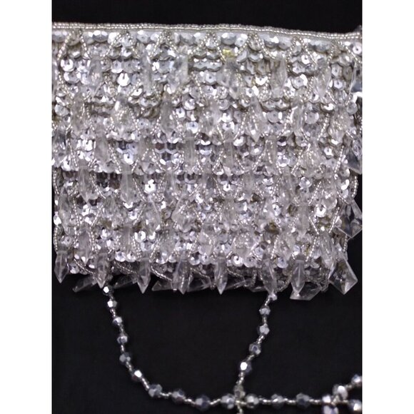 Vtg. La Regale Formal Clear Faux Crystal Bead Silver Gold sequined Hand Bag READ - Picture 10 of 10